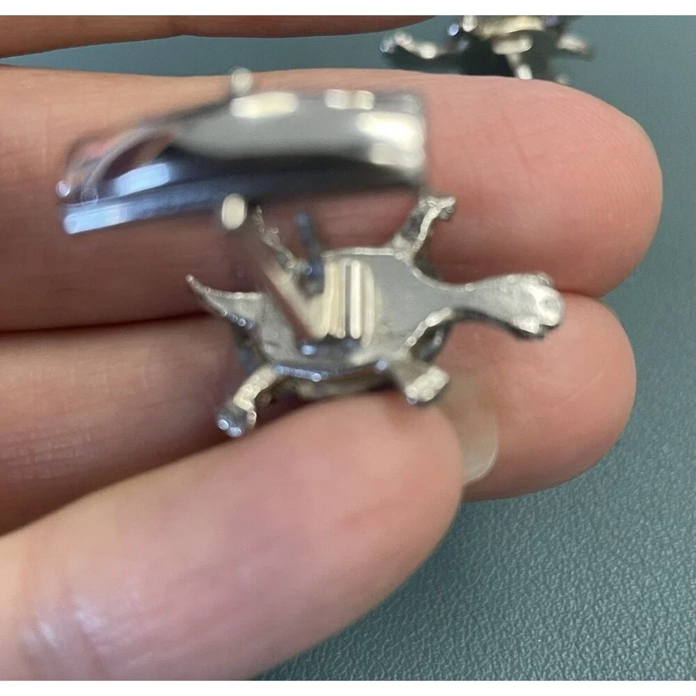 Vintage Judy Lee Cuff Links Blue Glass Domes Turtles Tortoise Silver Tone